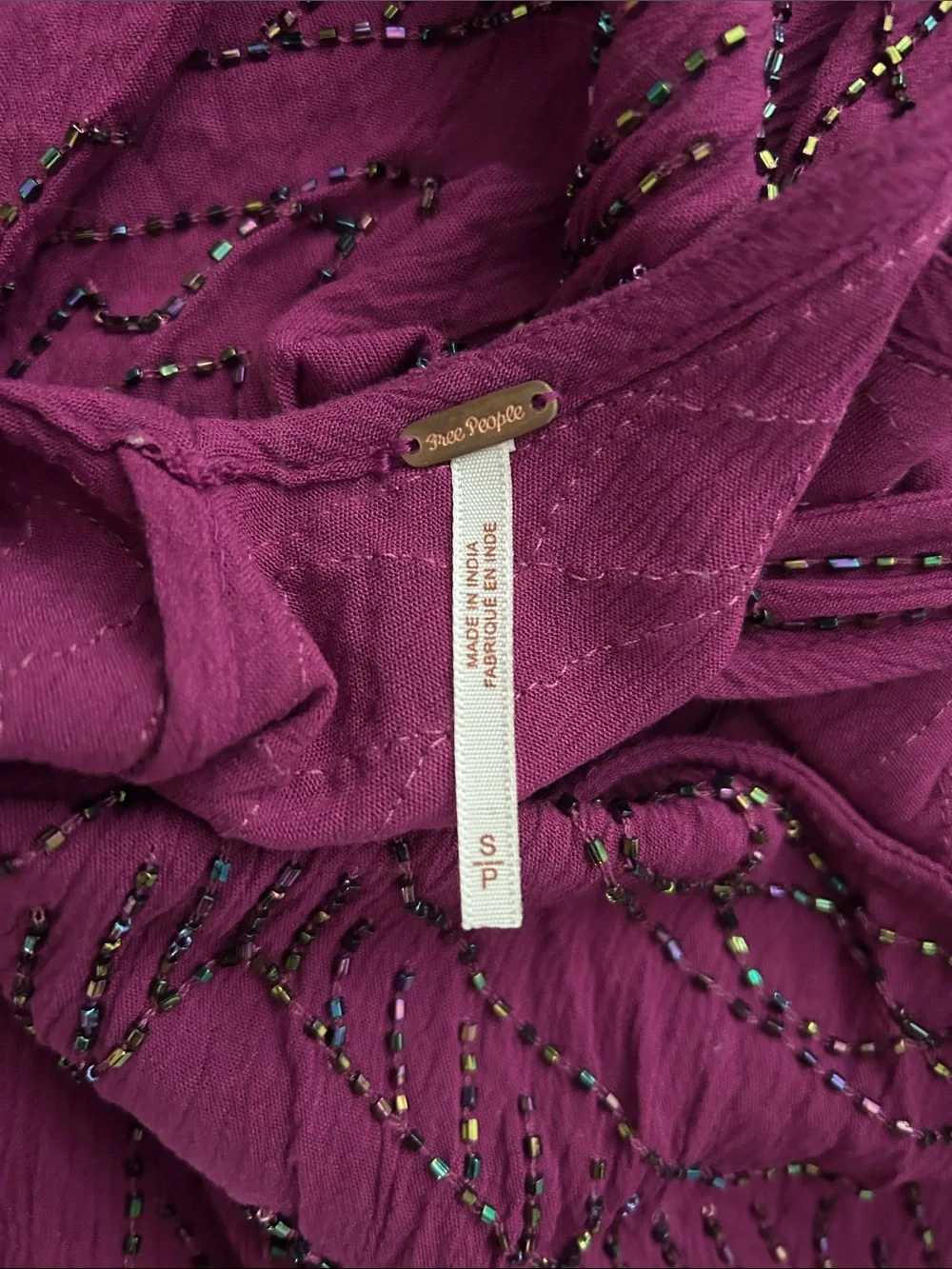 Free People Fuchsia Beaded V-Neck Camisole